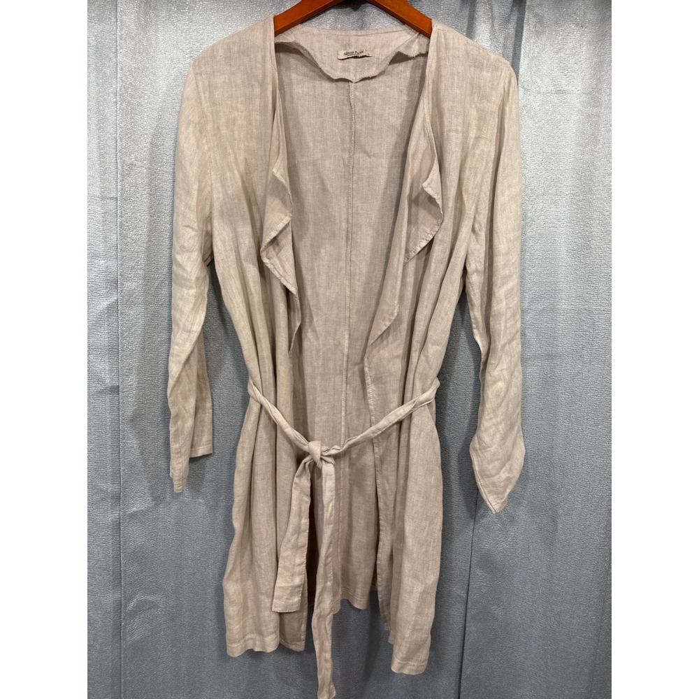 Alessia Pacini Made in Italy 100% Linen Duster Cardigan Beige Tie Waist Large
